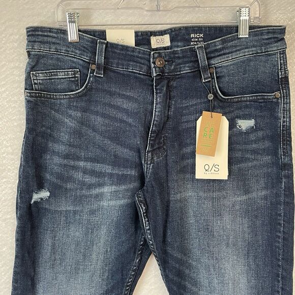 Q/S by S. Oliver Jeans Men’s 34X32 Blue Medium Wash RICK SLIM FIT Distressed NEW - Picture 3 of 11